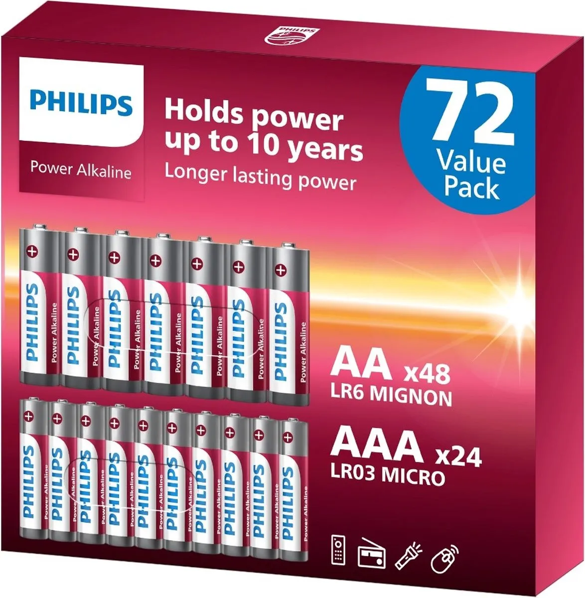 Philips Power Alkaline Batterijen 72 Stuks