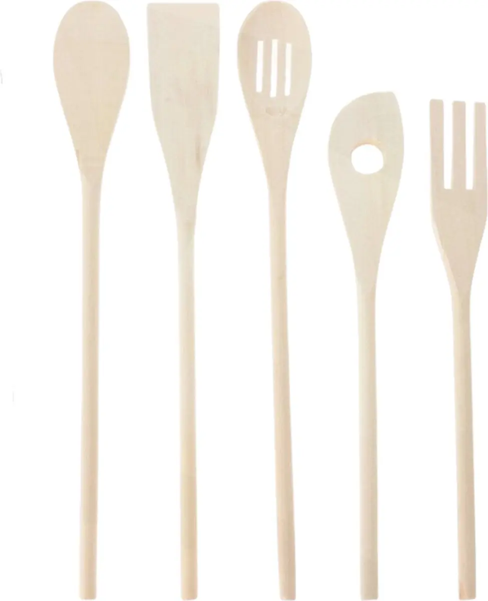 Excellent Houseware Lepelset 5-delig Esdoorn Hout