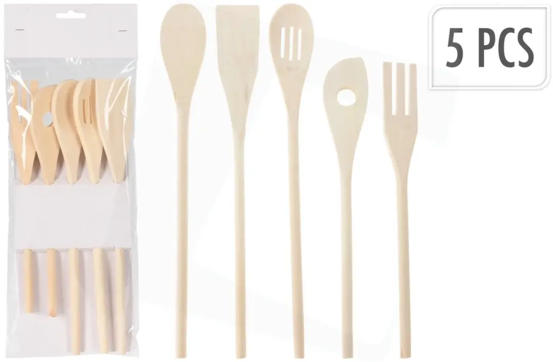 Excellent Houseware Lepelset 5-delig Esdoorn Hout