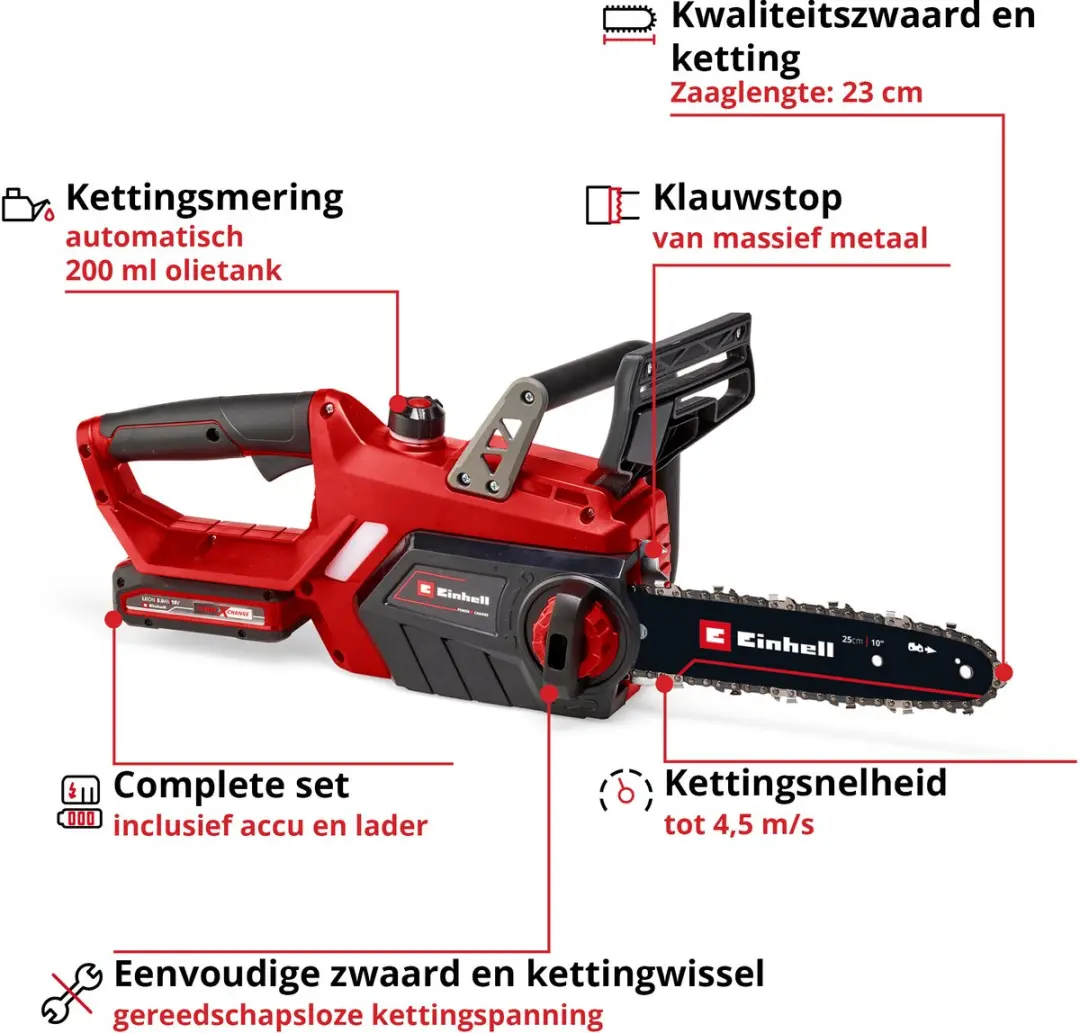 Einhell Accu Kettingzaag GE-LC 18/25 Li Kit - 18V 3.0Ah