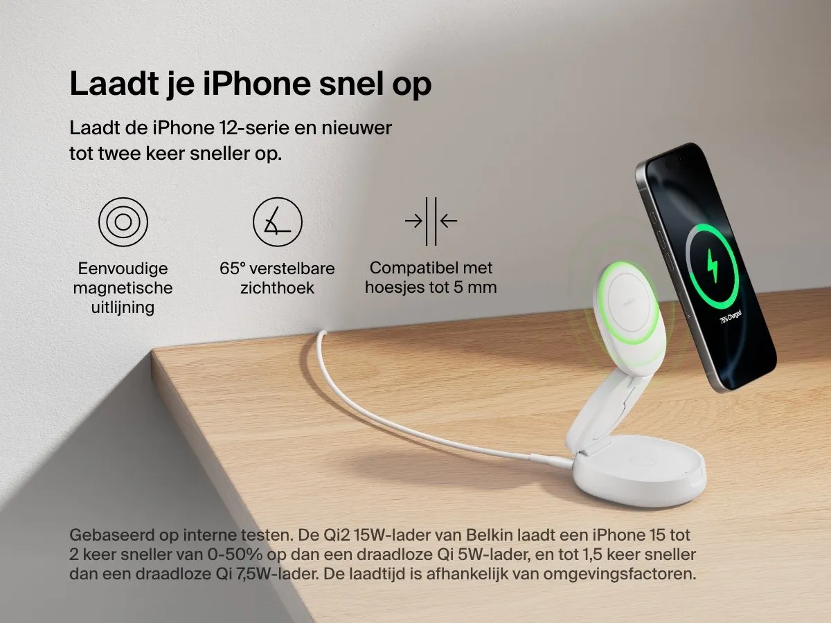 Belkin BoostCharge Pro WIZ034kqWH 3-in-1 Magnetische Laadstandaard - 15W - Wit - afbeelding 6 van 6