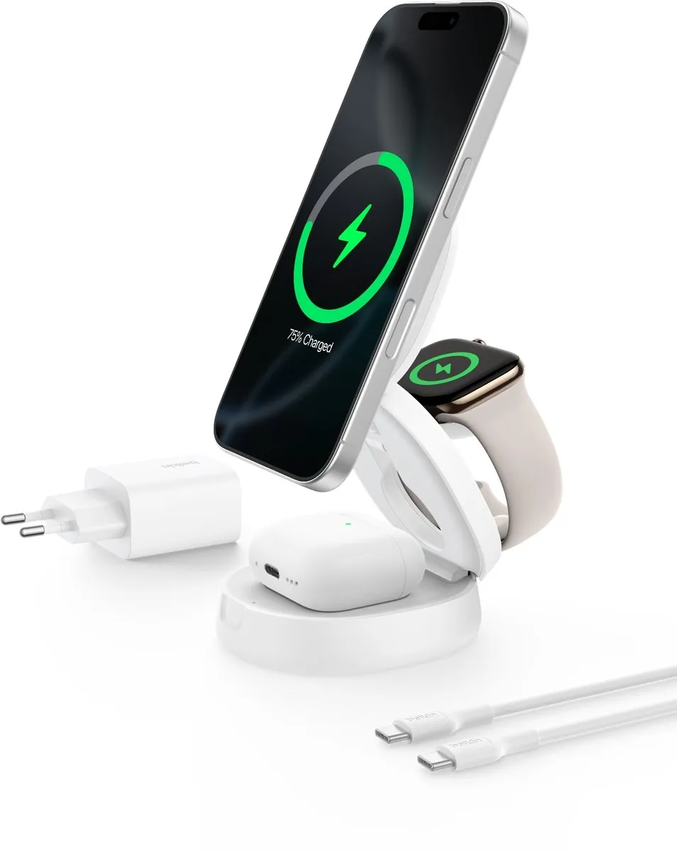 Belkin BoostCharge Pro WIZ034kqWH 3-in-1 Magnetische Laadstandaard