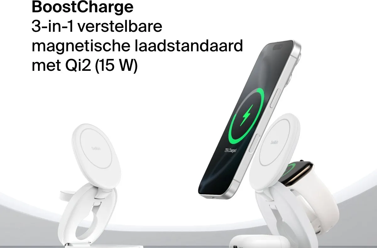 Belkin BoostCharge Pro WIZ034kqWH 3-in-1 Magnetische Laadstandaard - 15W - Wit