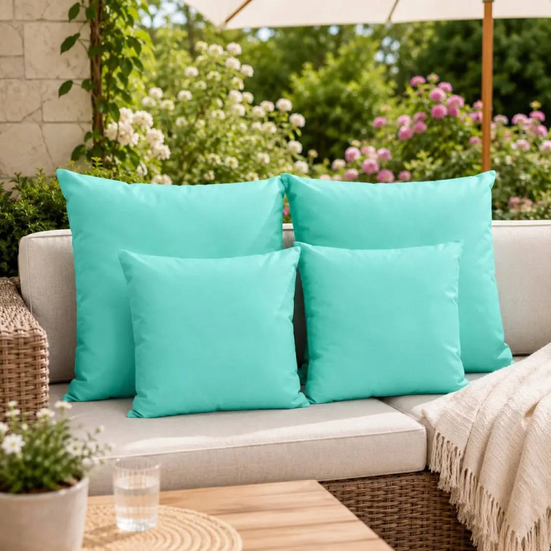 Anna's Collection Bank/Tuin Kussens Set - 4 Stuks Turquoise - afbeelding 6 van 6