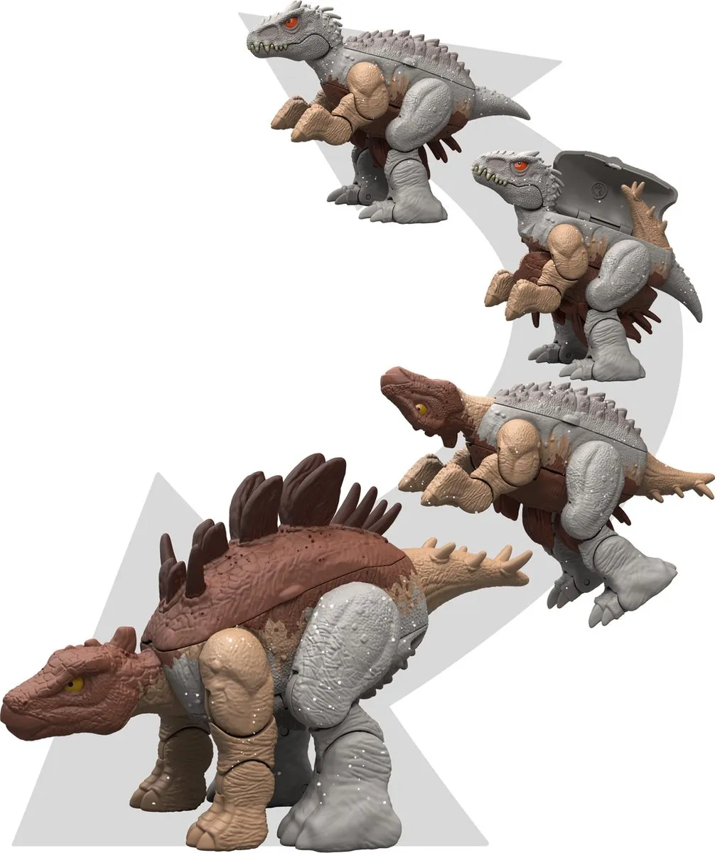 Mattel Jurassic World Fierce Changers Indominus Rex & Kentrosaurus HVB17 - Bruin/Grijs