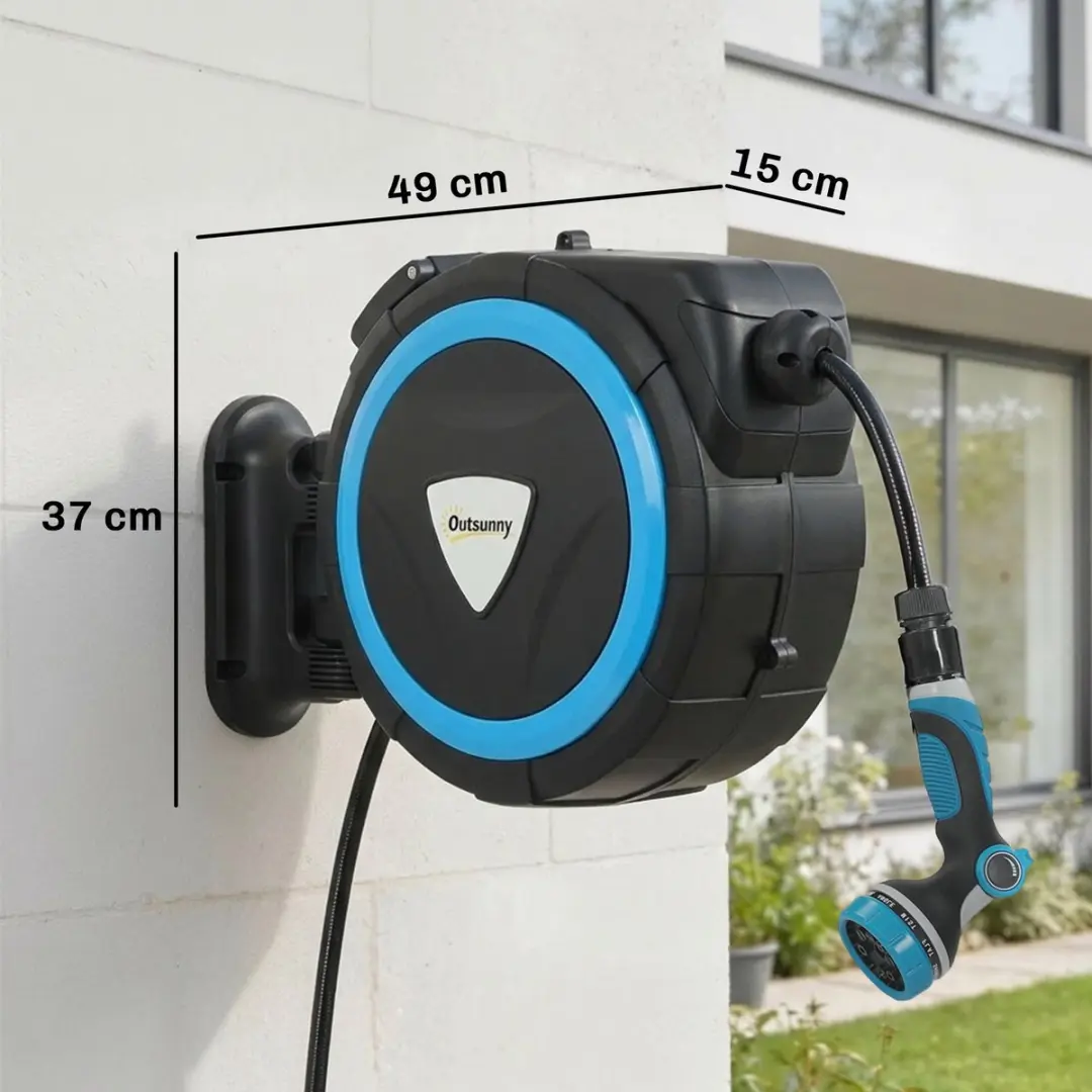 Outsunny Oprolbare Tuinslanghaspel 15.5m - Blauw