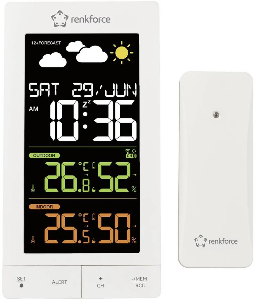 Renkforce RF-6701490 Draadloos Weerstation - 12 Uur Voorspelling - 3 Sensoren - Wit