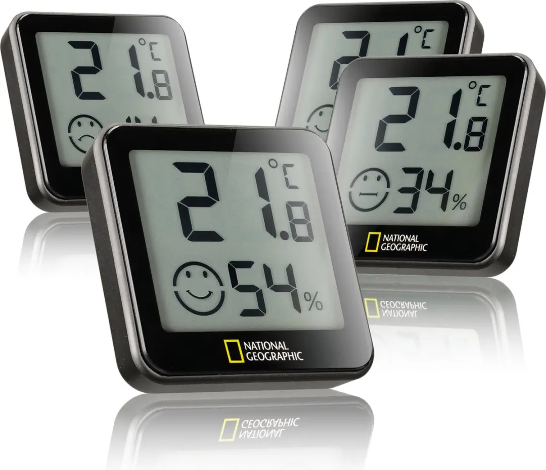 National Geographic Thermo-Hygrometer Set - 4 Stuks Zwart