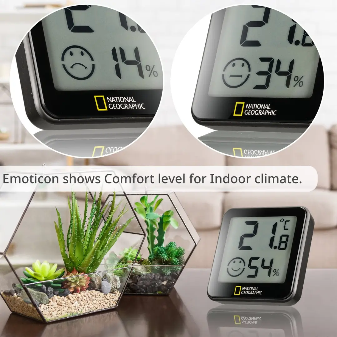 National Geographic Thermo-Hygrometer Set - 4 Stuks Zwart