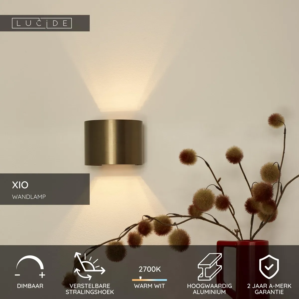 Lucide XIO Wandlamp LED G9 3,5W - Roestbruin