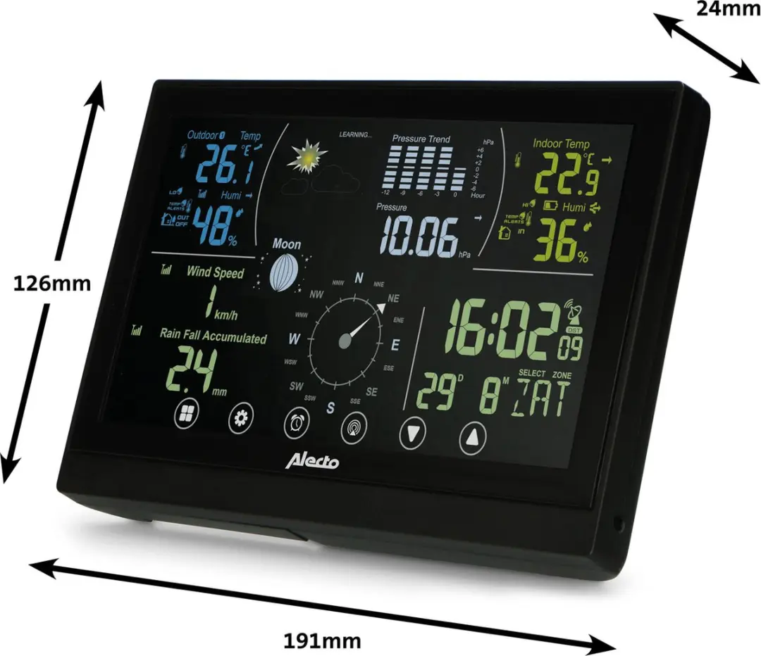 Alecto WS3875 Professioneel Weerstation 6-in-1 - Zwart