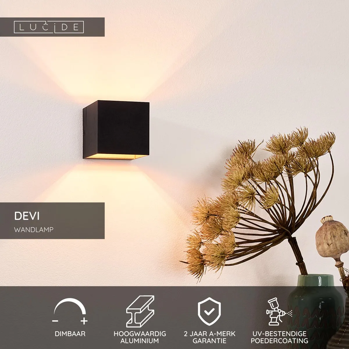 Lucide DEVI Wandlamp G9 - Zwart
