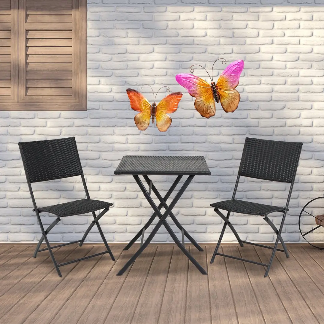 Anna's Collection Vlinders Wanddecoratie - 2 Stuks - Roze/Geel - 32x24cm & 44x32cm