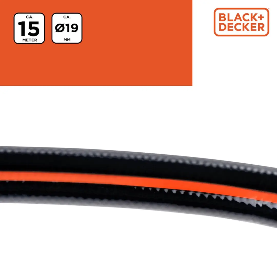 BLACK+DECKER Tuinslang 15m 19mm - Zwart/Oranje