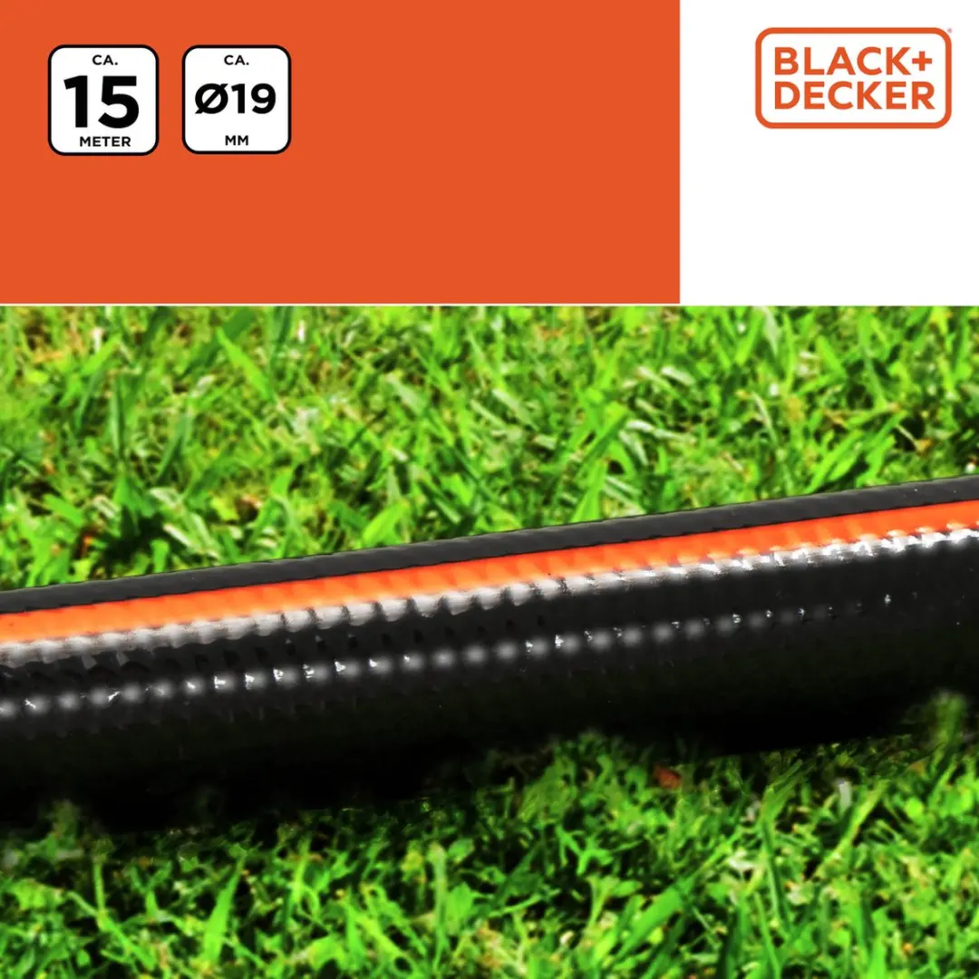 BLACK+DECKER Tuinslang 15m 19mm - Zwart/Oranje