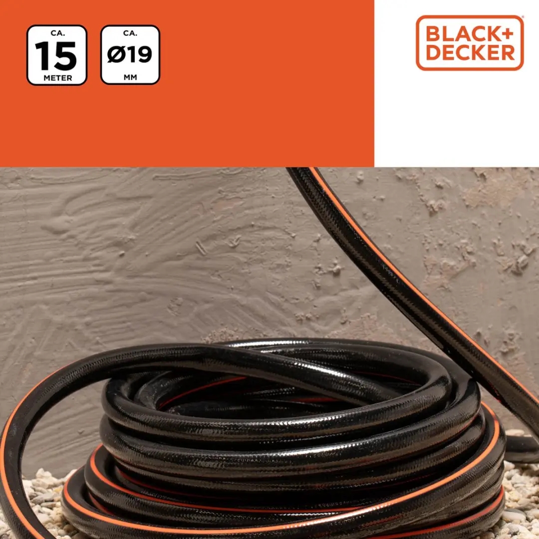 BLACK+DECKER Tuinslang 15m 19mm - Zwart/Oranje