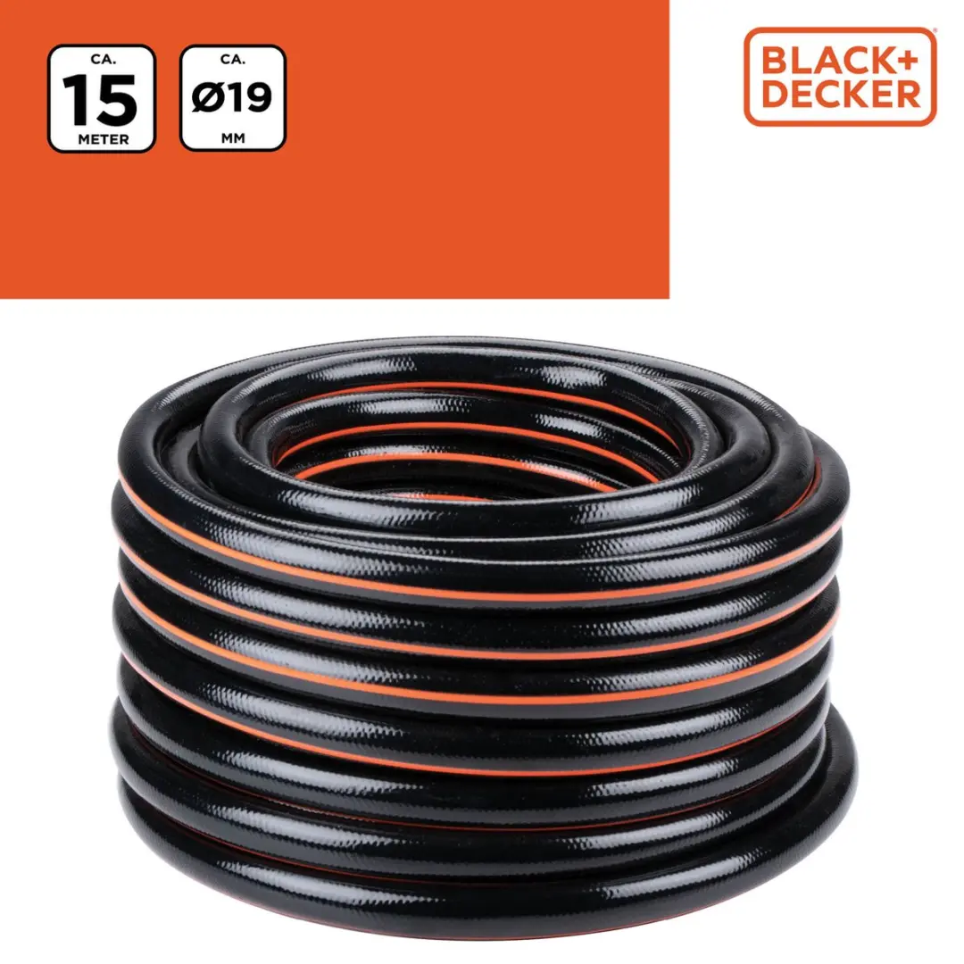 BLACK+DECKER Tuinslang 15m 19mm - Zwart/Oranje