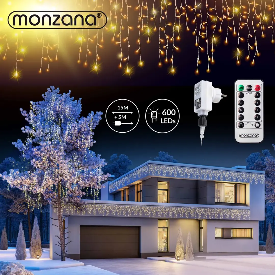 Monzana Lichtgordijn 600 LED Warmwit 20m