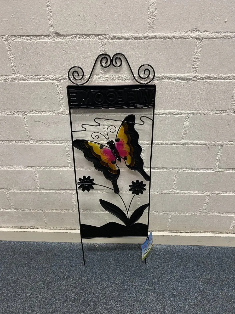 Impuls Tuinsteker Welcome Vlinder Metaal - Zwart Meerkleurig 68cm