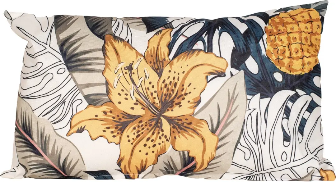 Anna's Collection Buitenkussen Bloem Geel 30x50cm - Water- en UV-bestendig