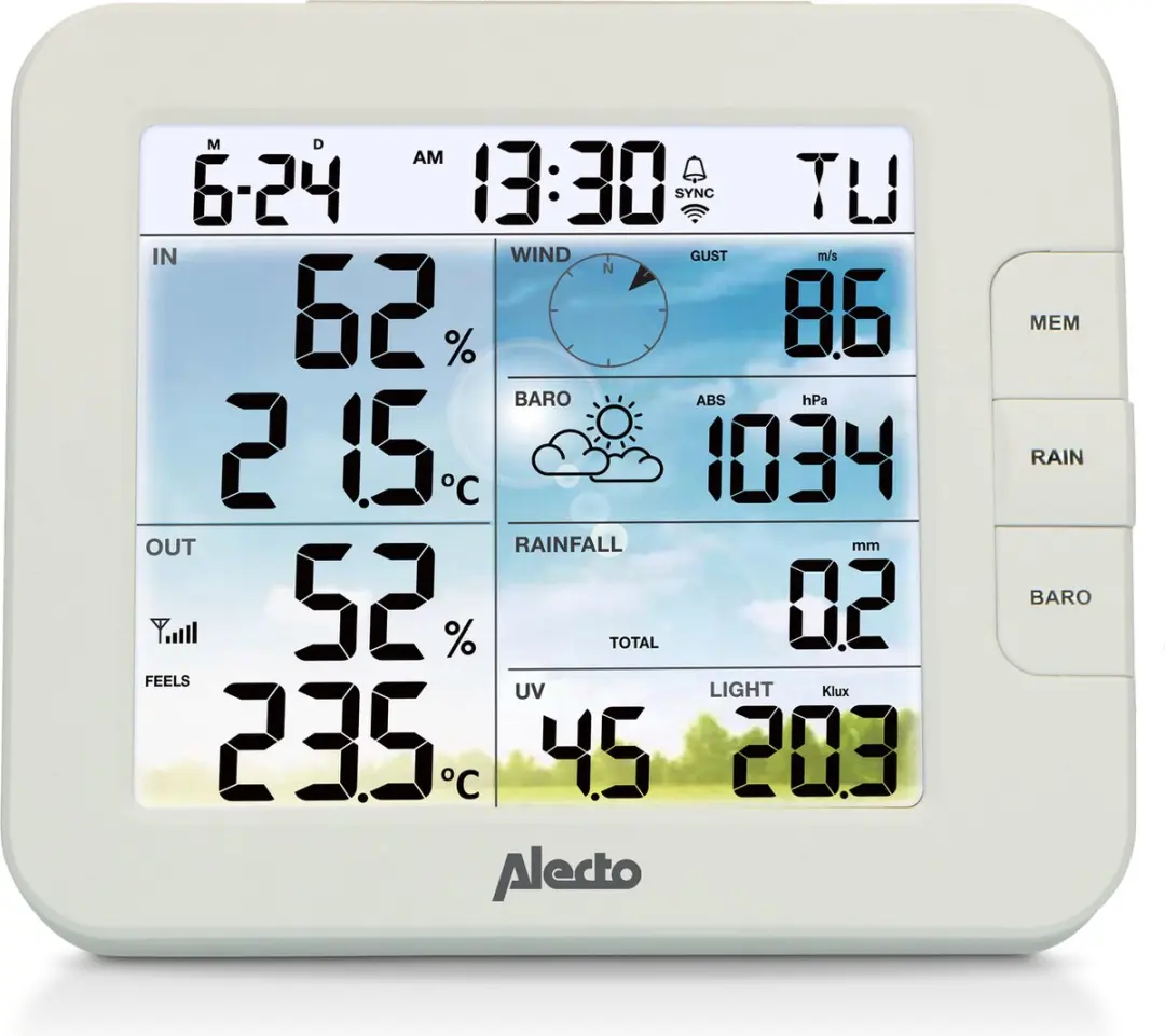 Alecto WS5400 Professioneel WiFi Weerstation - 8-in-1 - Wit-Grijs
