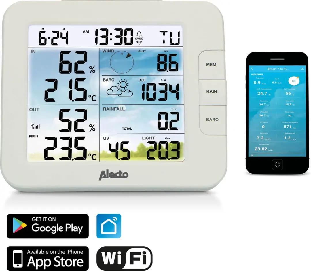Alecto WS5400 Professioneel WiFi Weerstation - 8-in-1 - Wit-Grijs
