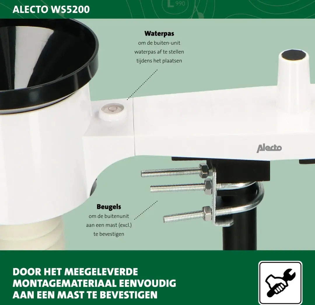 Alecto WS5200 Professioneel WiFi Weerstation - 6-in-1 - Zwart-Wit - afbeelding 6 van 6