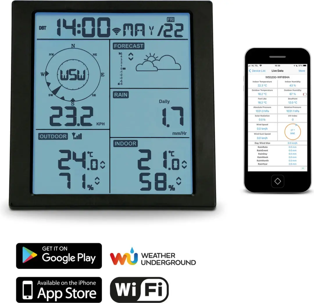 Alecto WS5200 Professioneel WiFi Weerstation - 6-in-1 - Zwart-Wit