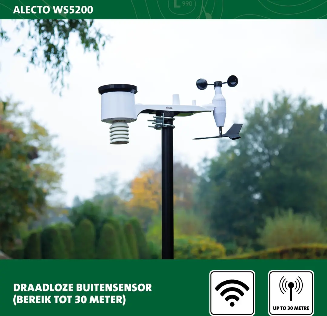 Alecto WS5200 Professioneel WiFi Weerstation - 6-in-1 - Zwart-Wit