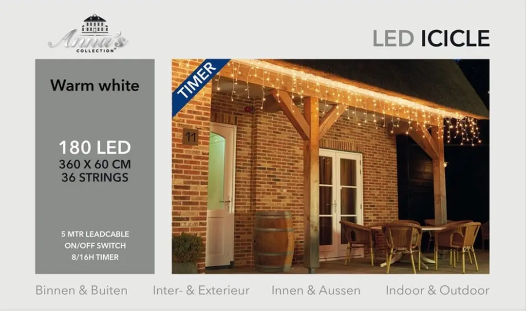 Anna's Collection Kerstverlichting IJspegels 180 Warm Wit - 2x 3,6m