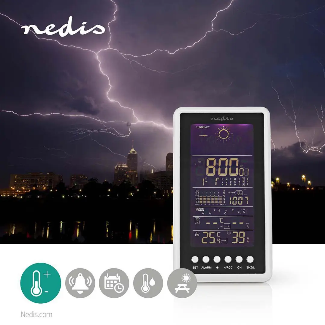 Nedis Weerstation Binnen & Buiten LCD - Wit