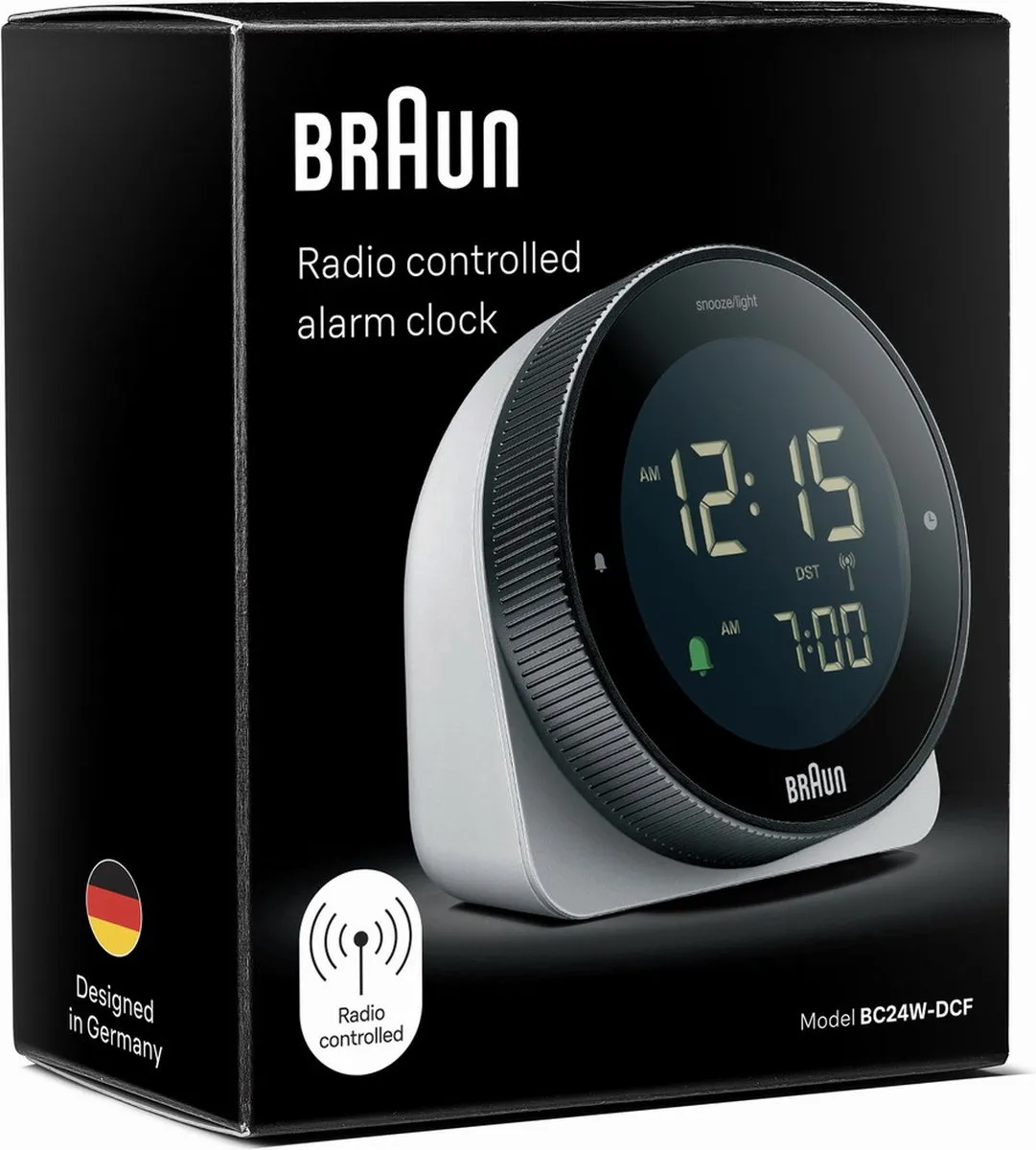 Braun BC24W-DCF Digitaal Halfrond Wekker - Radiogestuurd - Wit/Zwart