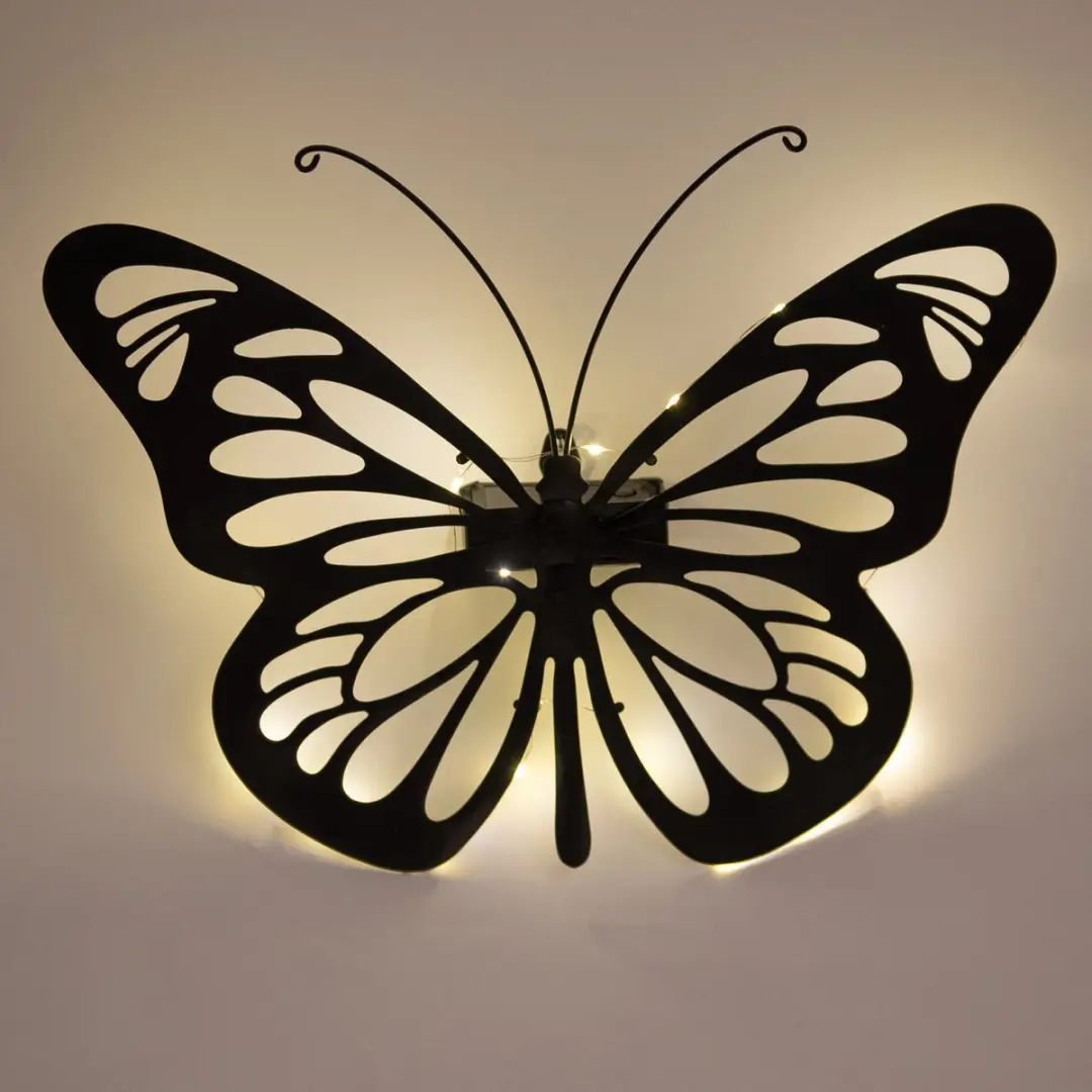 Anna's Collection Solar Wandlamp Vlinder 25x35cm - Zwart