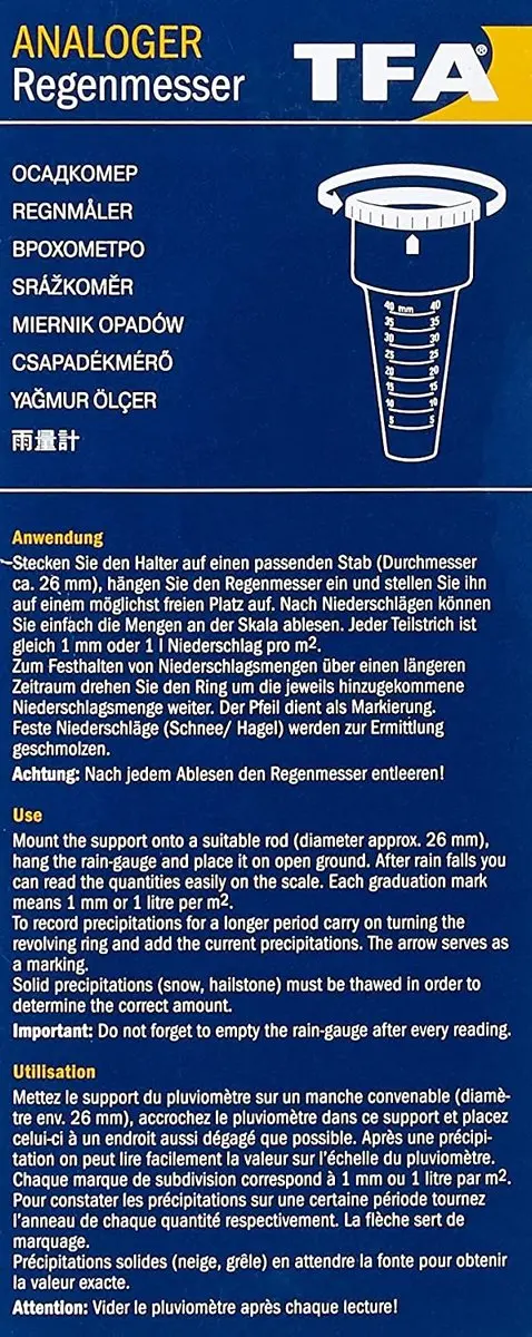 TFA Dostmann Regenmeter Analoge Kunststof 21cm