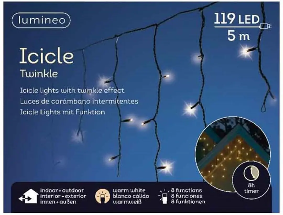 Lumineo IJspegel Lichtgordijn 5m - 119 LED Warm Wit - Zwart - afbeelding 6 van 6