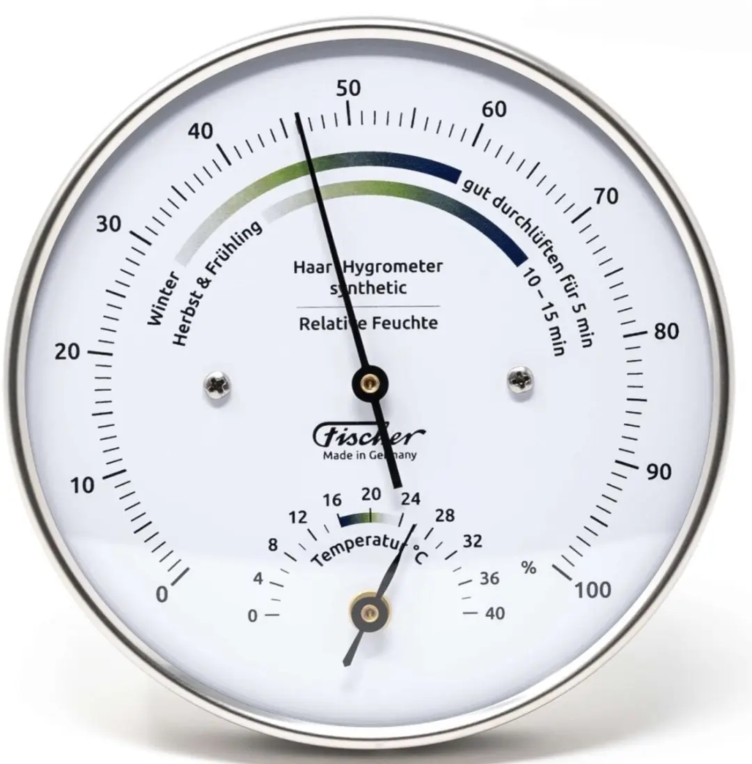 Fischer 122.01HT-01 Woonklimaat-Hygrometer - Thermometer 103mm - Wit/Zilver