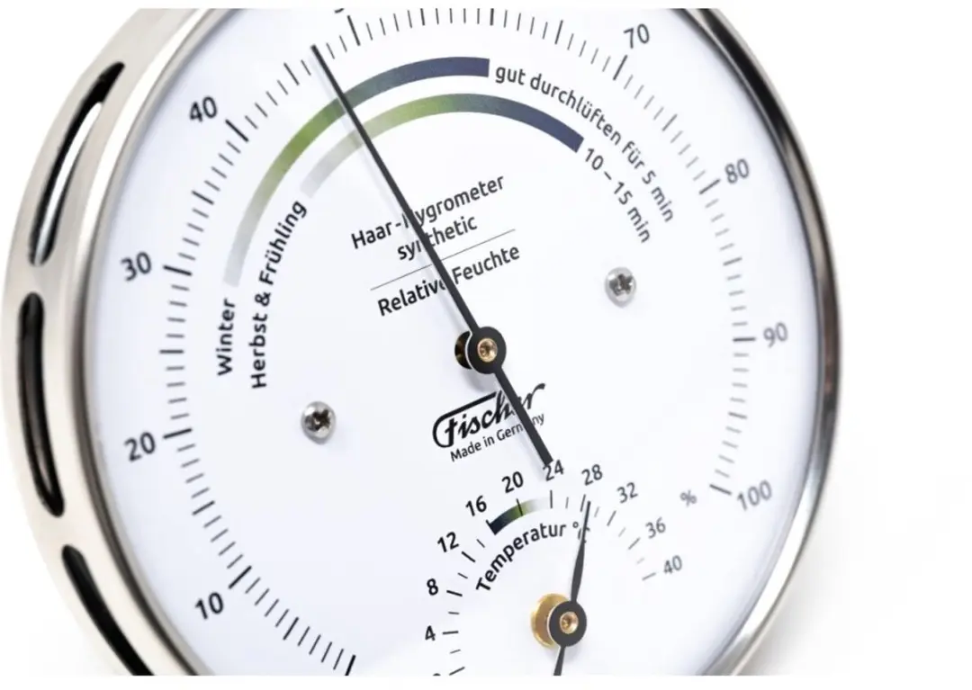 Fischer 122.01HT-01 Woonklimaat-Hygrometer - Thermometer 103mm - Wit/Zilver