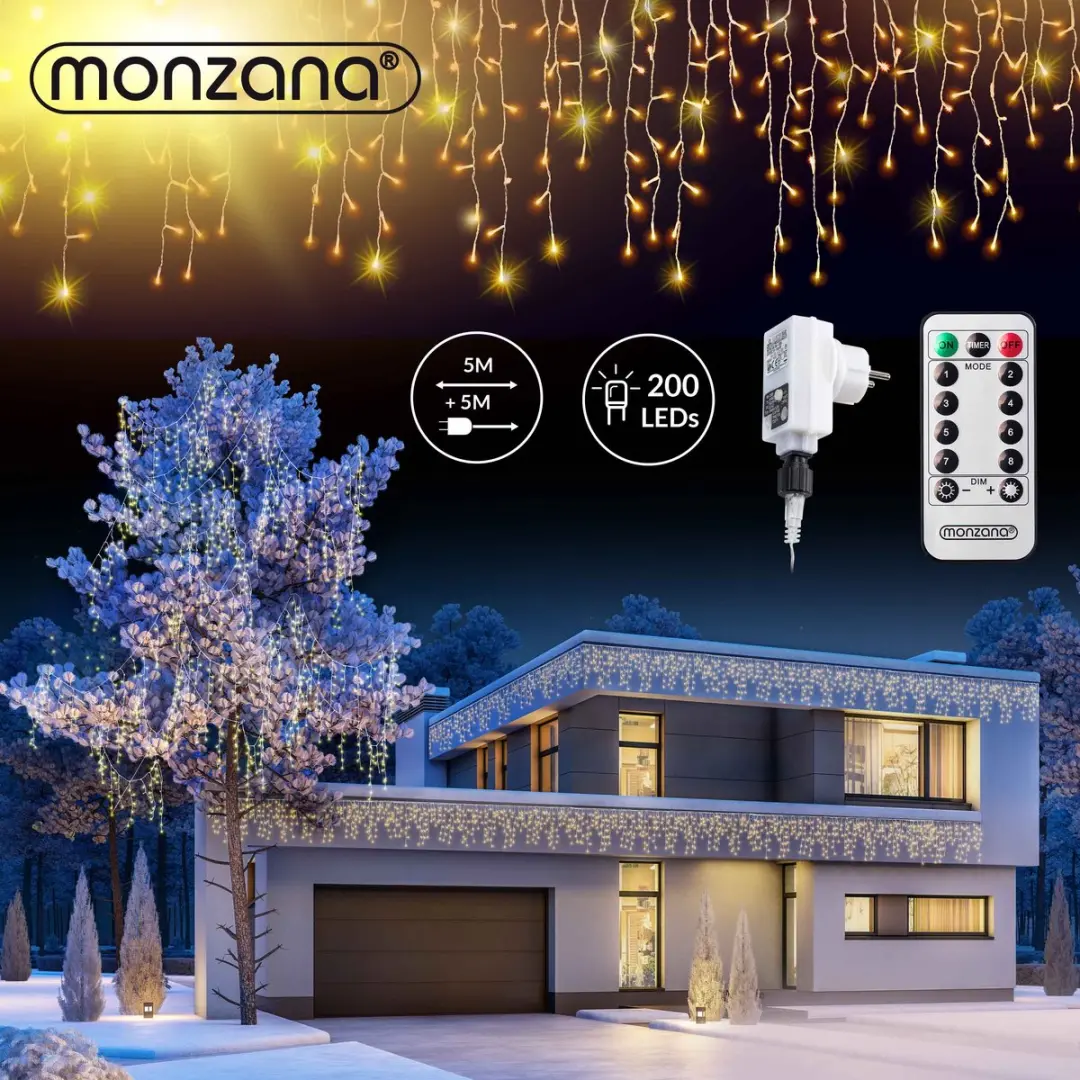Monzana Lichtgordijn 200 LED Warmwit - Incl. Afstandsbediening
