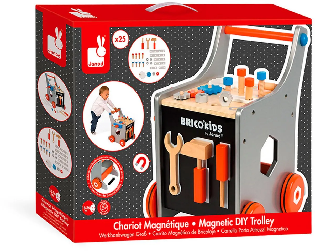 Janod Brico'kids Magnetische DIY Trolley - Grijs/Hout