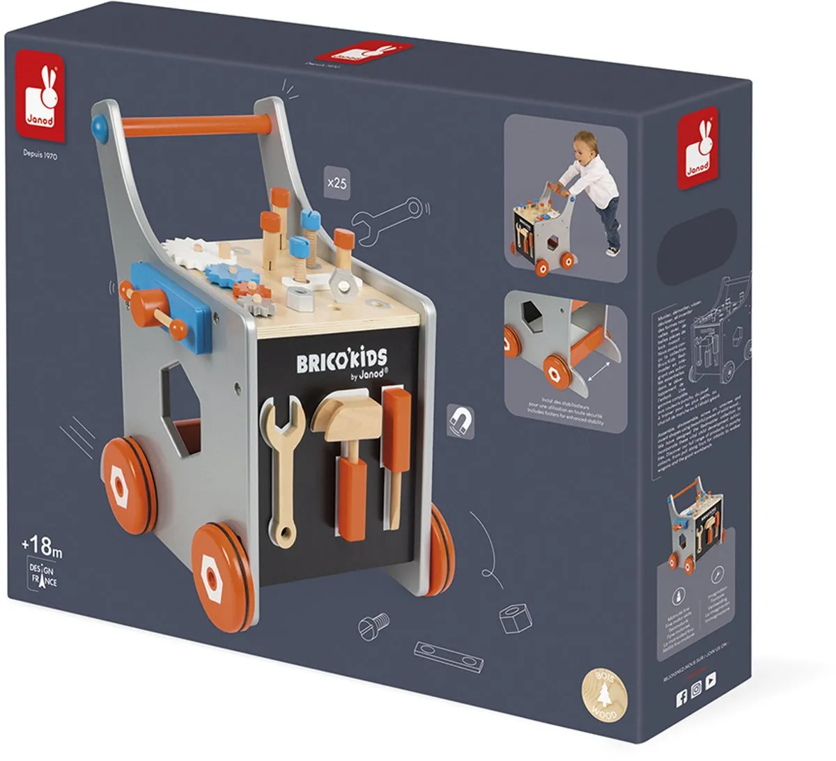 Janod Brico'kids Magnetische DIY Trolley - Grijs/Hout