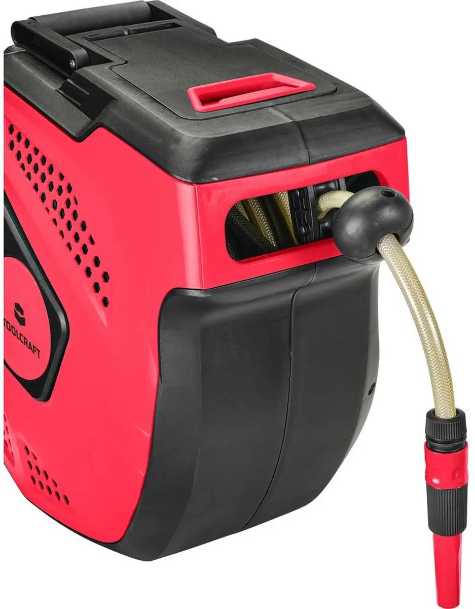 TOOLCRAFT TO-7394535 Tuinslangwandhouder 20m - 12,7mm - Zwart/Rood