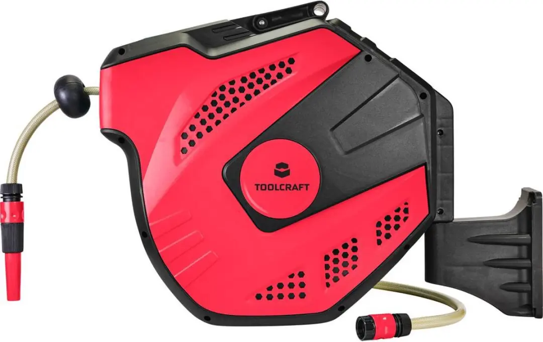 TOOLCRAFT TO-7394535 Tuinslangwandhouder 20m - 12,7mm - Zwart/Rood