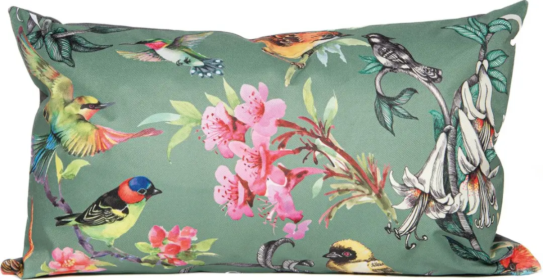 Anna's Collection Sierkussen Vogels Donkergroen 30x50cm - 3 Stuks