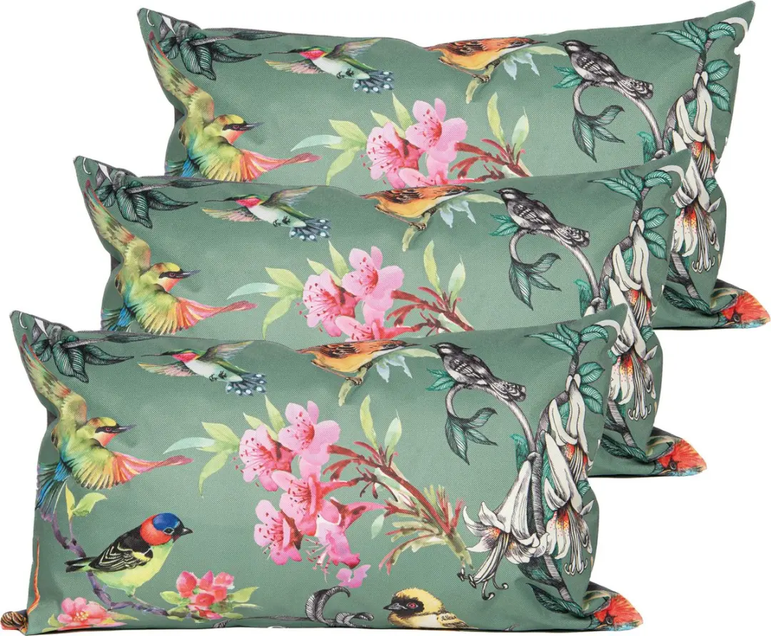 Anna's Collection Sierkussen Vogels Donkergroen 30x50cm - 3 Stuks