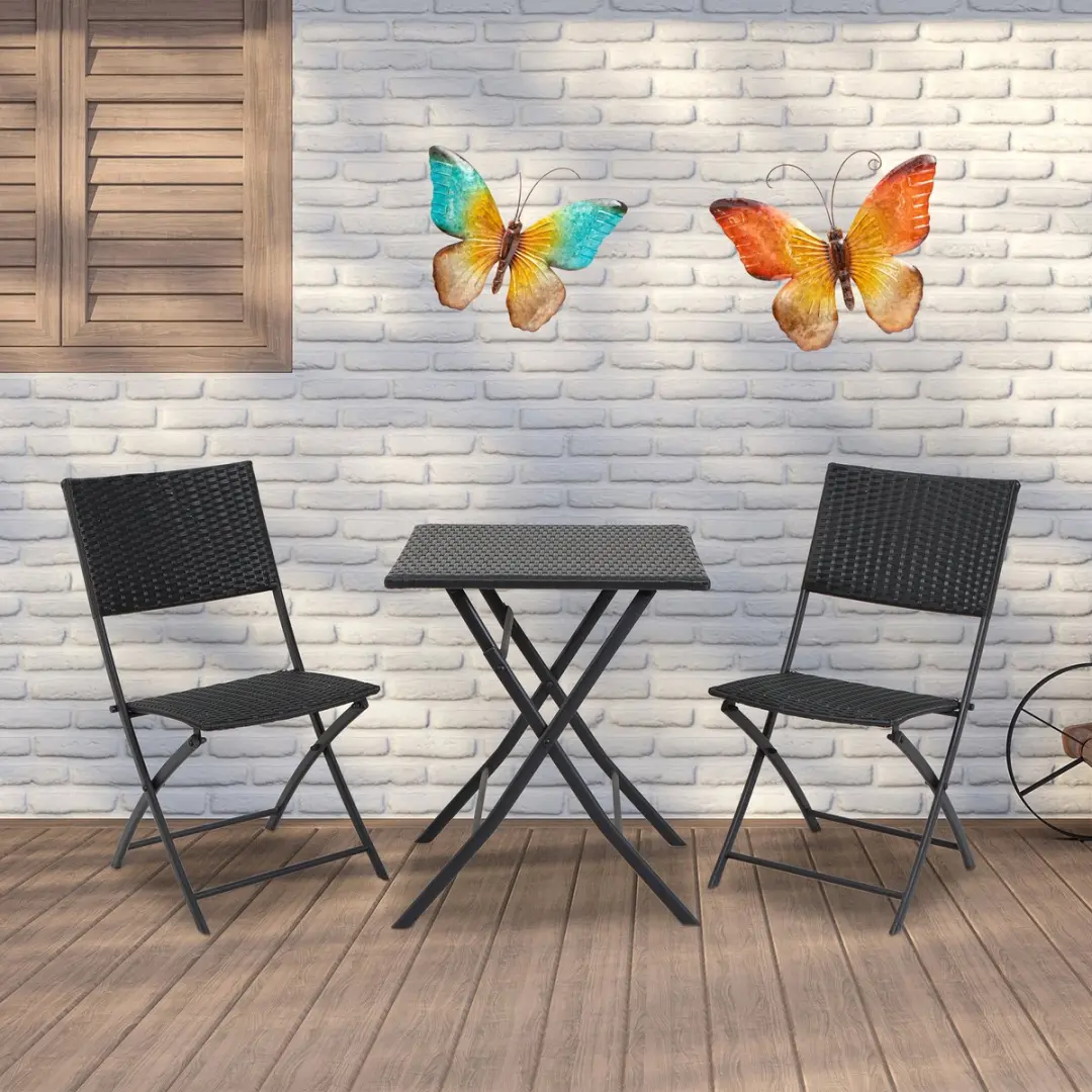 Anna's Collection Vlinder Wanddecoratie - 2x 44x32cm - Blauw/Oranje