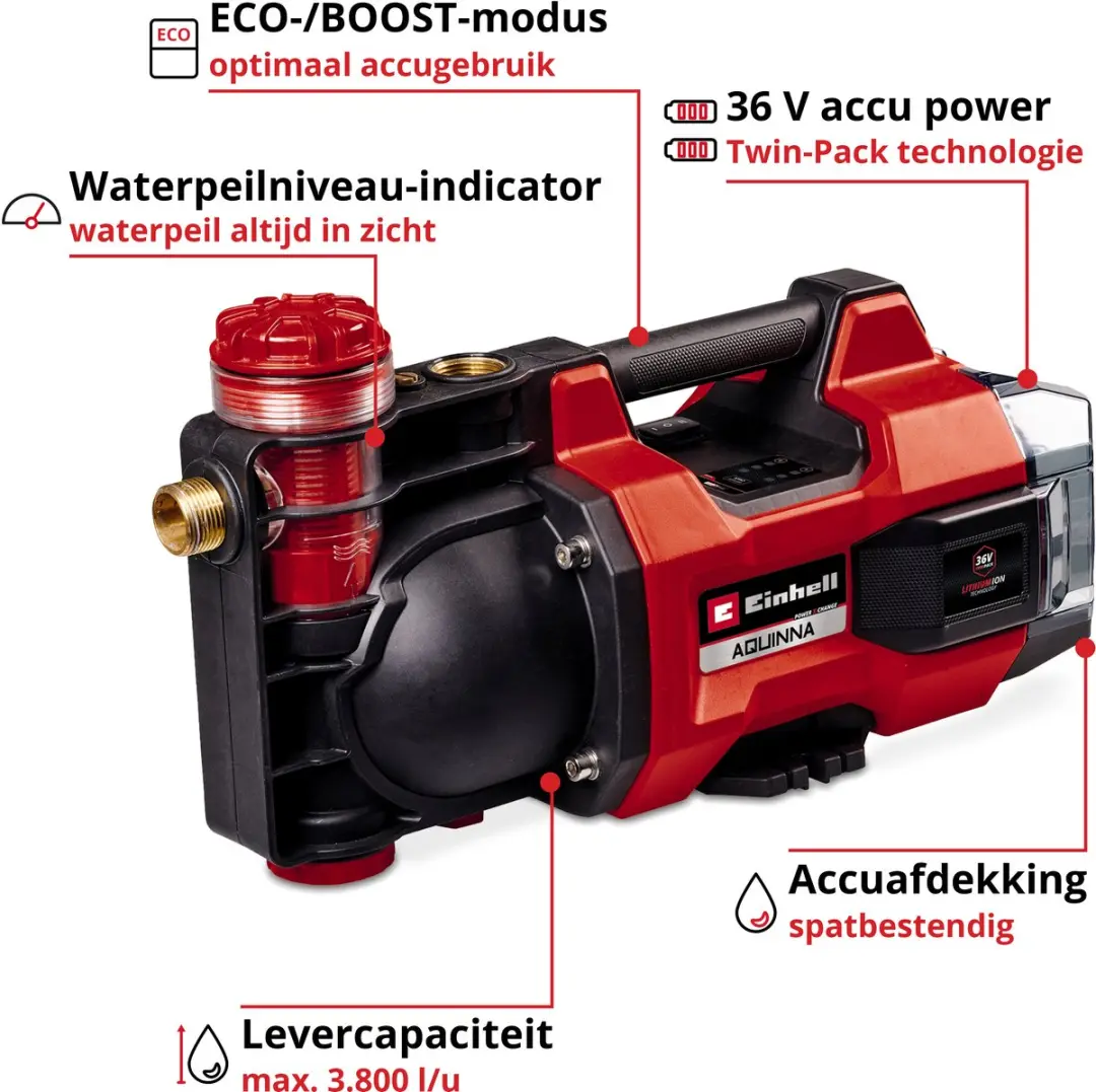 Einhell Accu Tuinpomp AQUINNA 36/38 F LED Li Solo - 36V - 3800 l/u