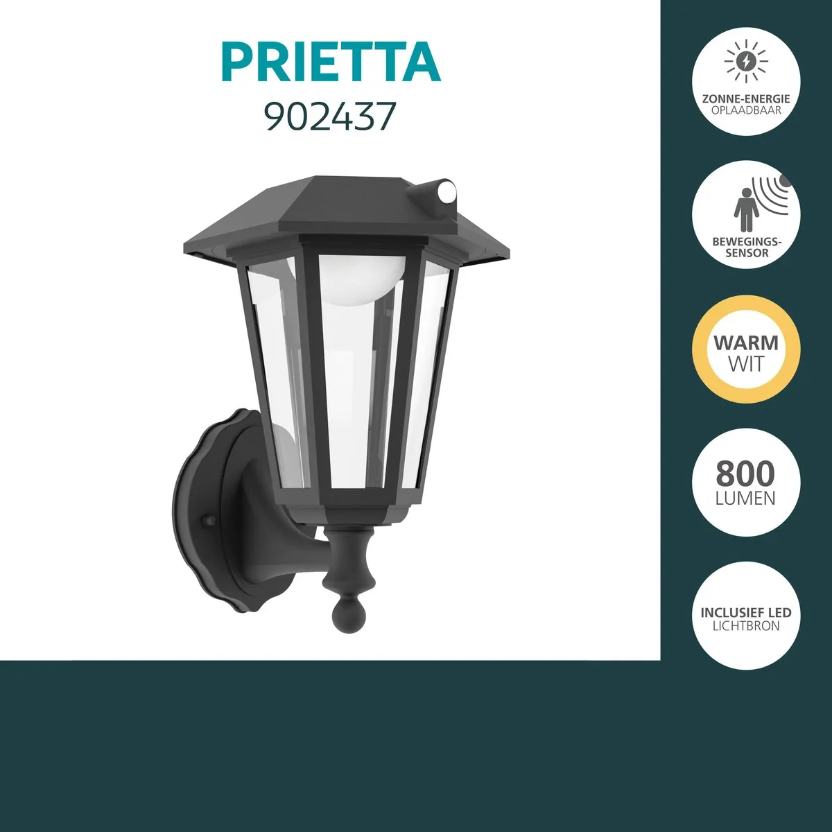 Eglo Prietta Solar Wandlamp Sensor Oplaadbaar LED 2700K - Zwart