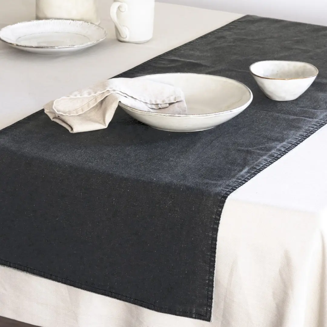 Dutch Rose Linen Tafelloper 40x150cm - Groen Grijs