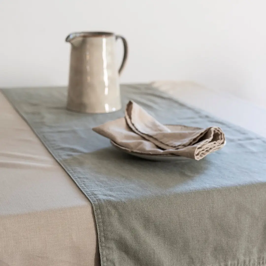 Dutch Rose Linen Tafelloper 40x150cm - Groen Grijs