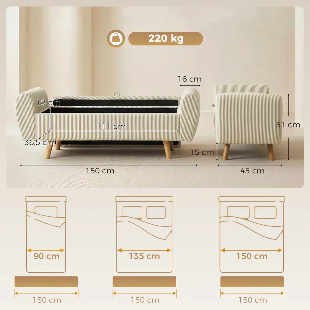 Homcom Storage Ottoman 150L - Beige